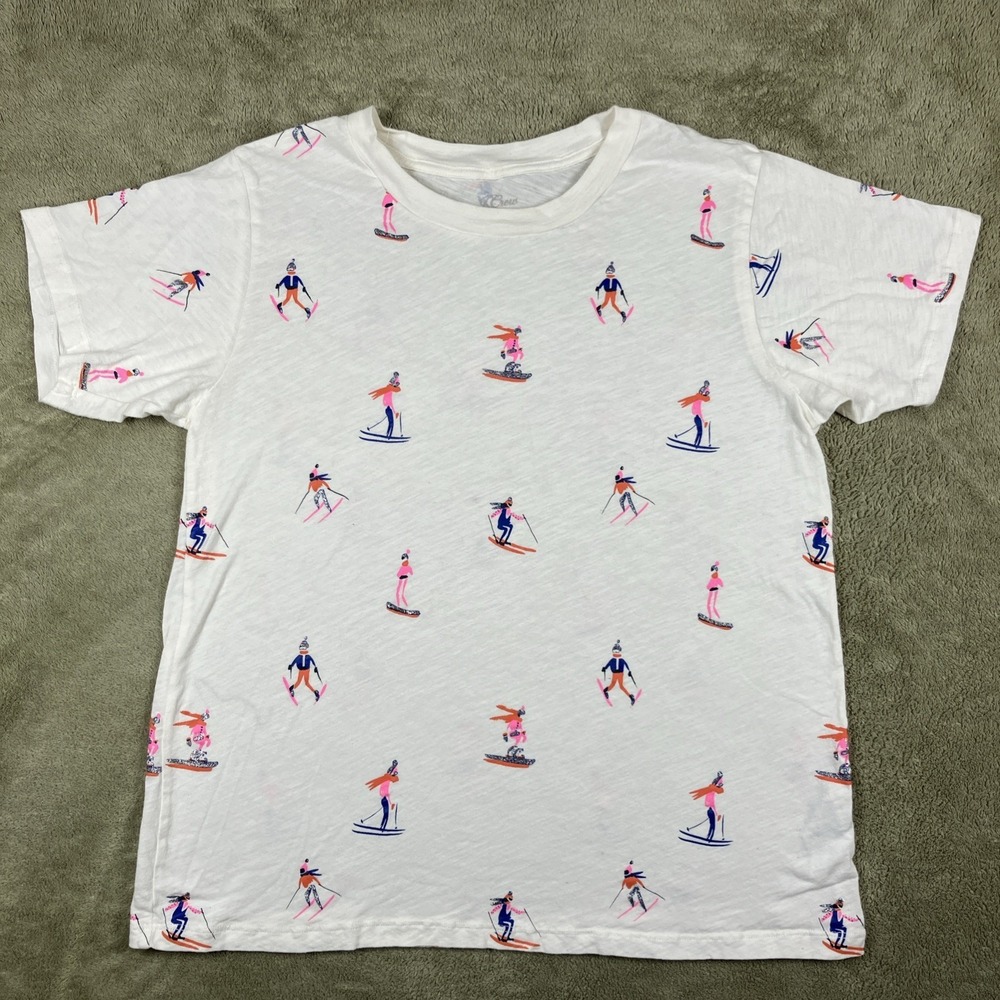 J Crew T Shirt Women Ski Girl Pattern Med Ski Skier Snowboarder Minimal Everyday